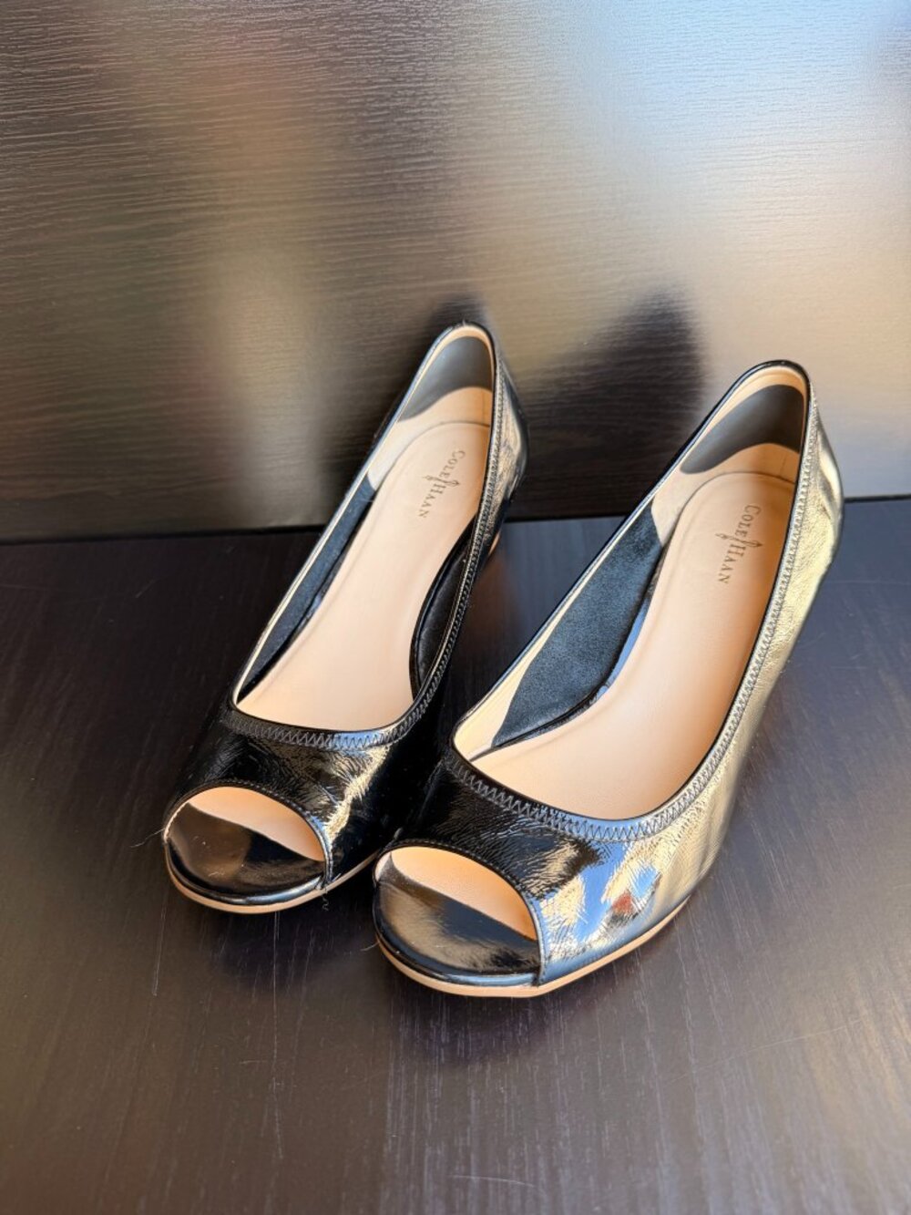 Nike Air Cole Haan Patent Leather Peep-Toe Wedges | Women's Size 9B | Good Condi